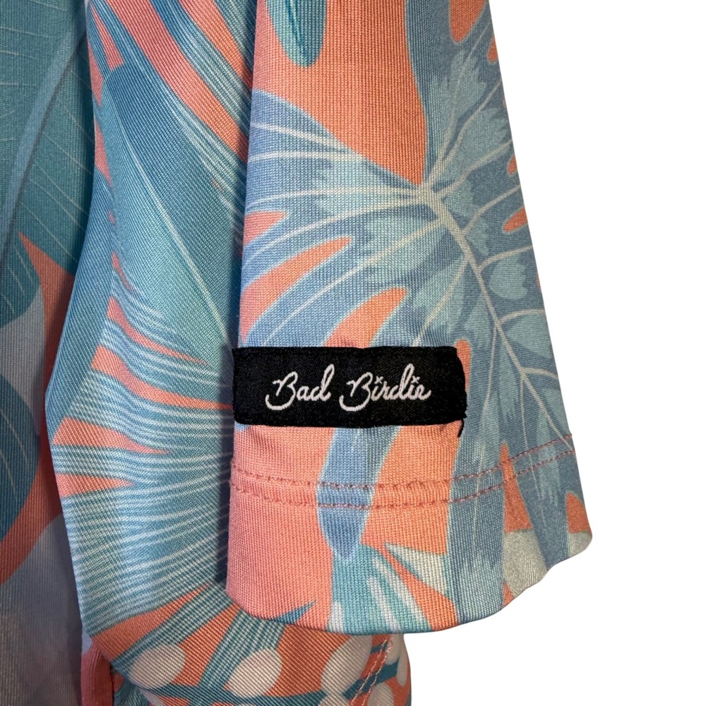 Bad Birdie Polo Shirt‎ XL Tropical Floral Golf Coral Blue Performance Stretch - Picture 4 of 11